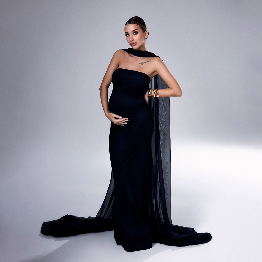 Photography Club - Gaun Fotografi Kehamilan Hitam Model Shawl